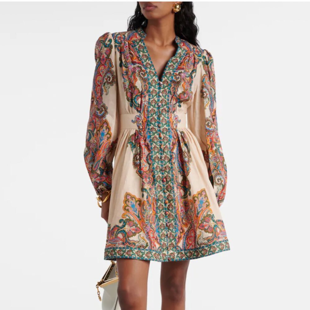 NWT ZIMMERMANN DRESS Size 1 Ottie plunge Printed Paisley $750